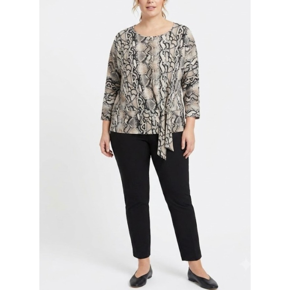 Joseph‎ Ribkoff Tie Front Top size 12 Snakeskin Animal Print 3/4 Sleeve Stretch